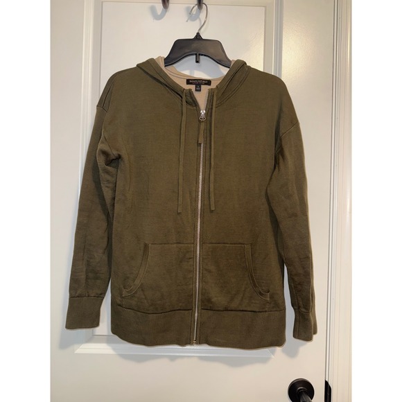 Banana Republic Sweaters - Banana Republic Hoodie Women S Olive Green Tan Supima Cotton Zip Up Sweater